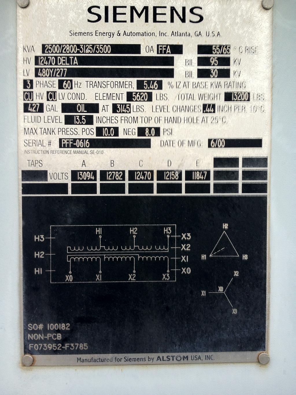 2500-KVA-3PH-Station-Transformer-12470-Delta-to-480Y-277-With-Taps ...